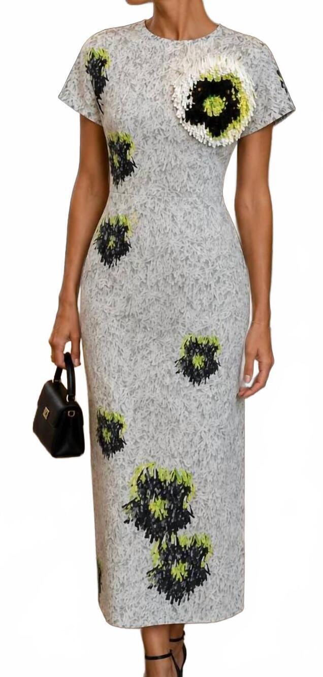 NEW MANTU tubino midi dress in white multi